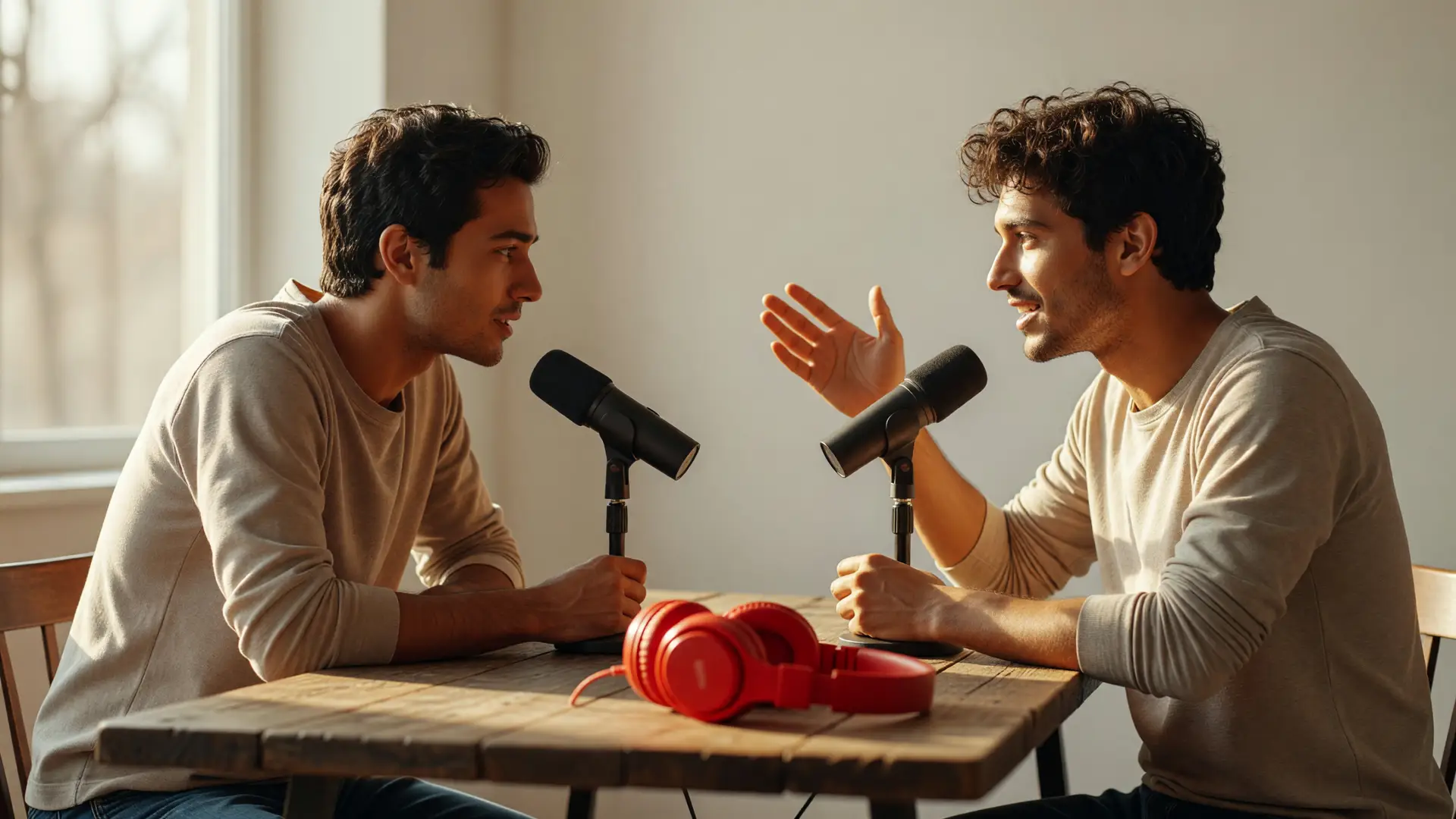 Imprenditrice registra da sola un format podcast due voci in un ufficio luminoso