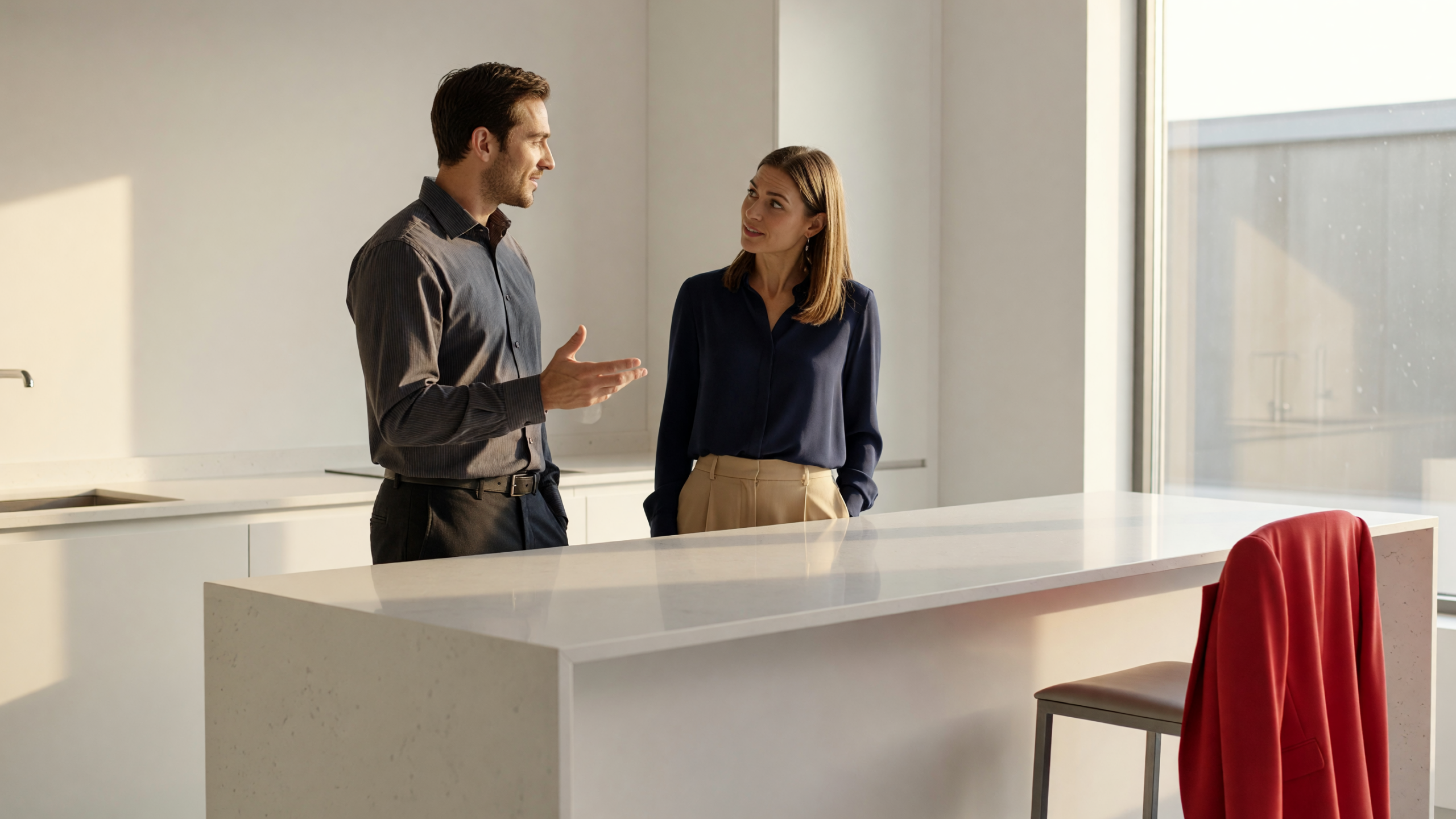 Due professionisti discutono su come misurare la comunicazione aziendale alla luce del mattino