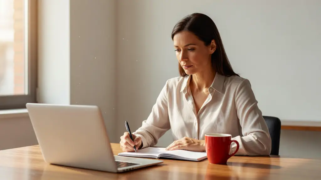 Due colleghi imparano a scrivere prompt efficaci davanti a un blocco note in ufficio
