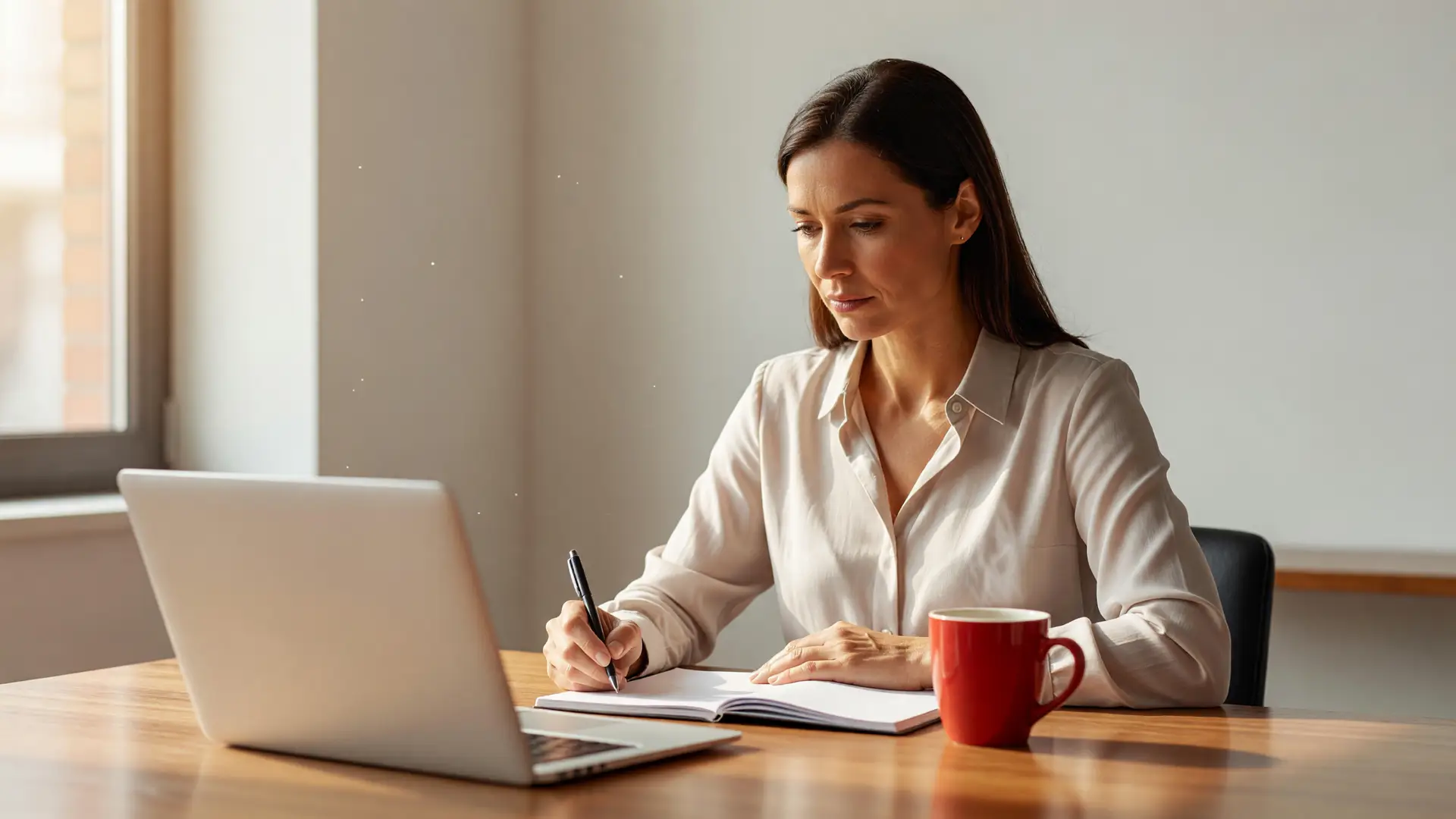 Due colleghi imparano a scrivere prompt efficaci davanti a un blocco note in ufficio