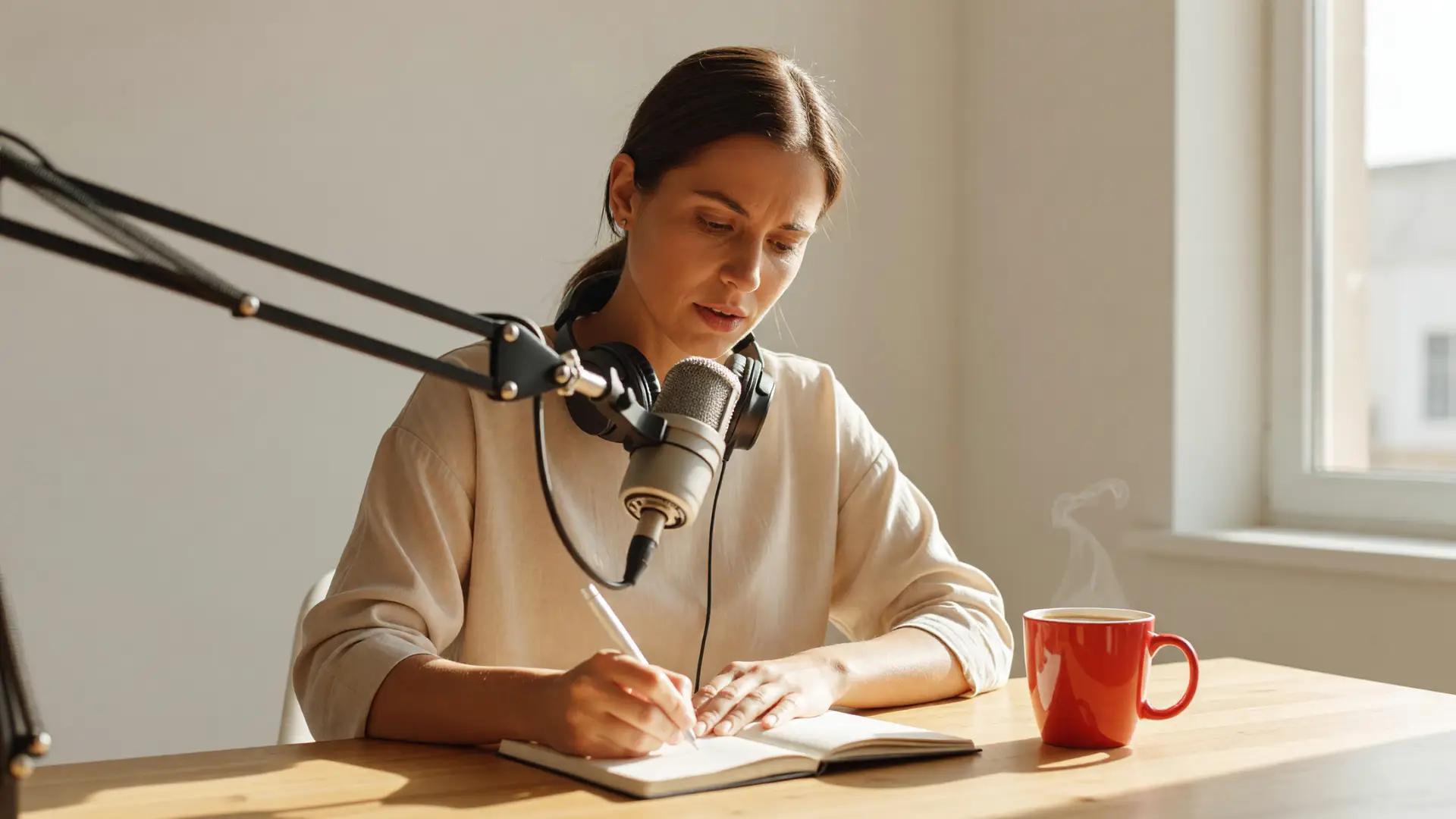 Redazione al lavoro sul passaggio da podcast ad articolo per il blog aziendale