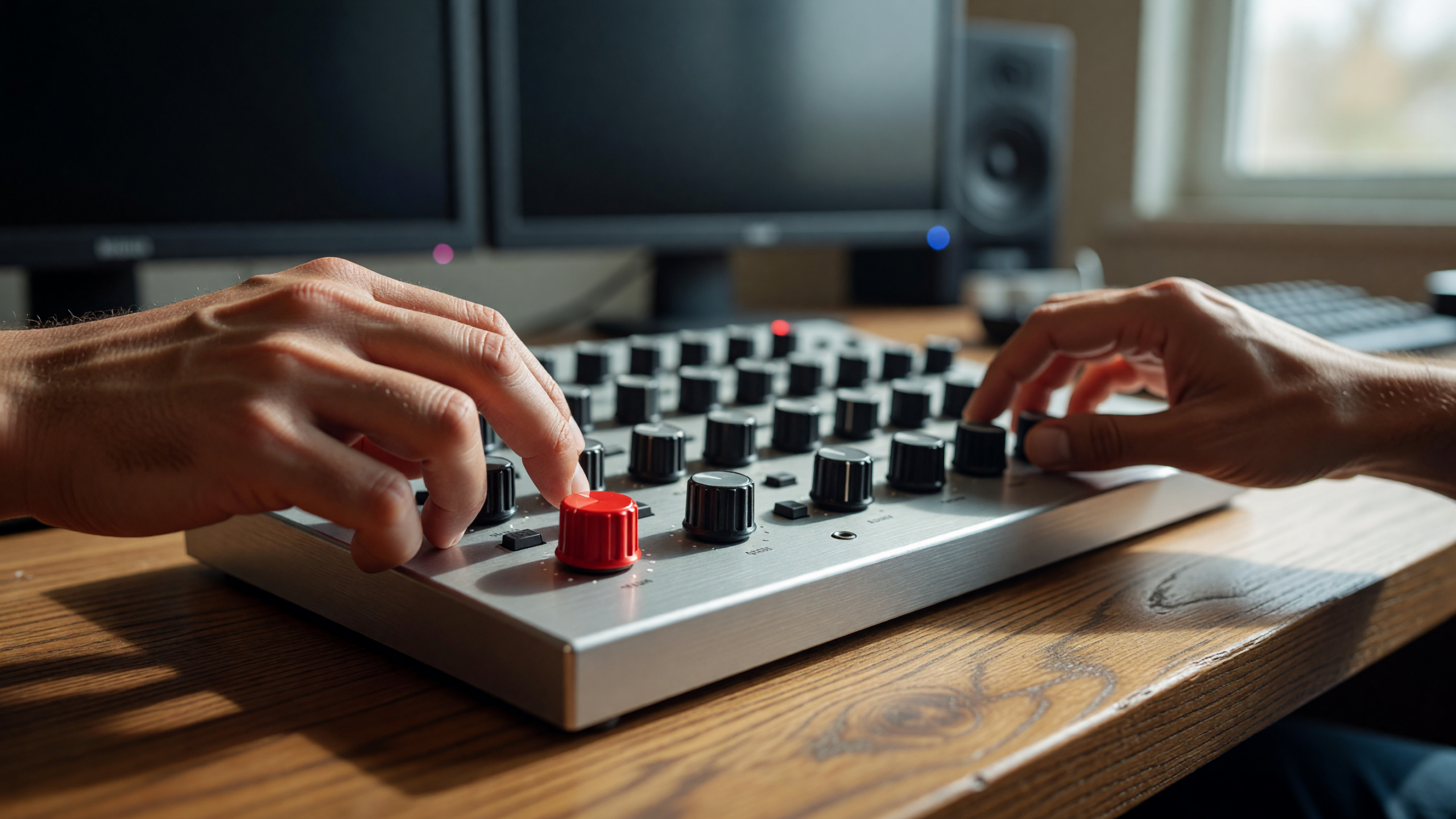 Fase di color grading nella post-produzione video aziendale su un pannello di controllo
