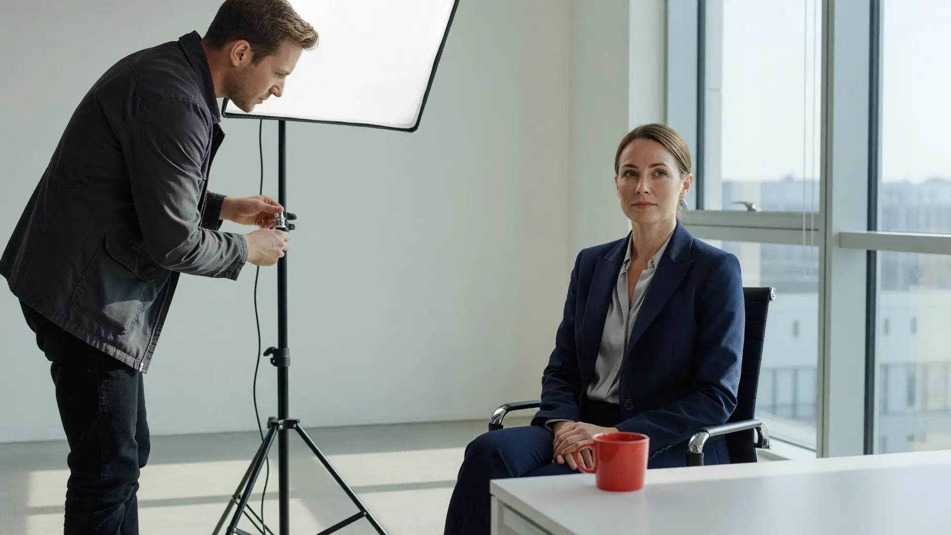 Preparazione delle riprese di un video biglietto da visita azienda in ufficio