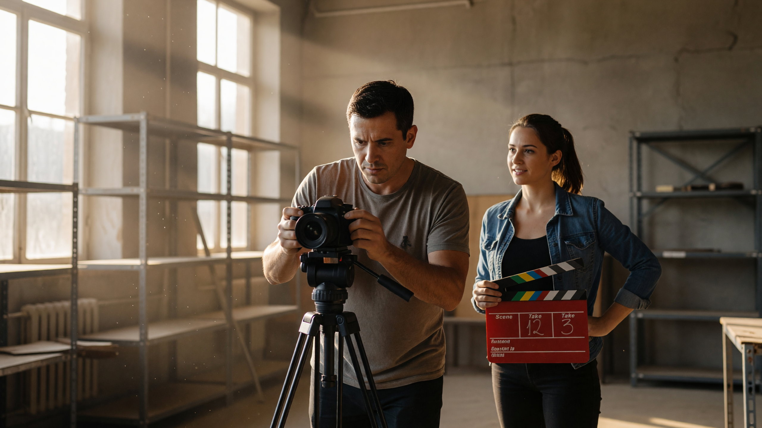 Troupe che gira un video in azienda nel rispetto dell'AI Act in Italia